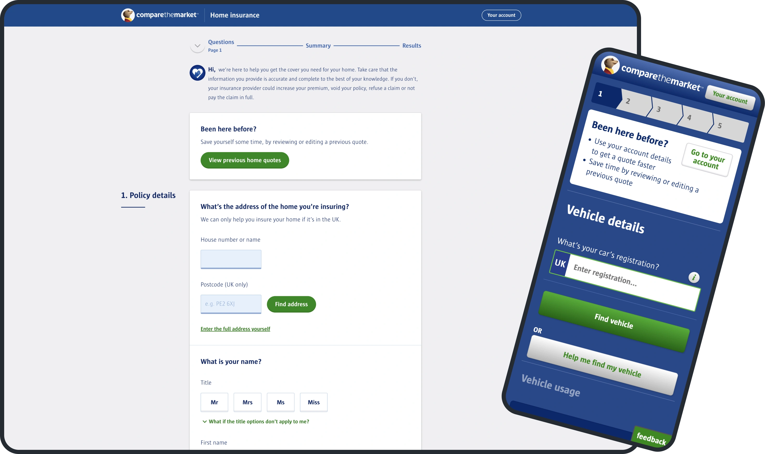 Responsive web products for Compare the Market